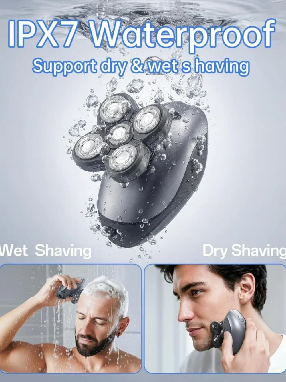 5-in-1 Waterproof Electric Razor for Men, Rechargeable Bald Head & Beard Trimmer